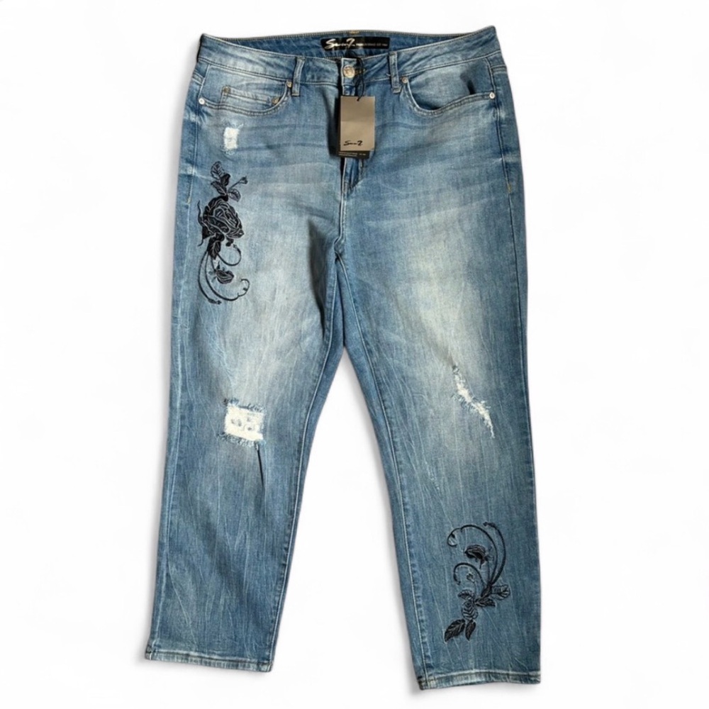 Seven7 High Rise Straight Cropped Embroidered Jeans US14